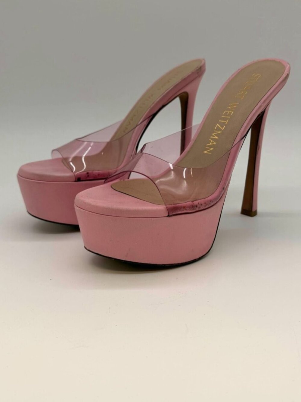 Barbiecore | Y2K | Stuart Weitzman Pink PVC Platform Stiletto Sandals,US 7.5